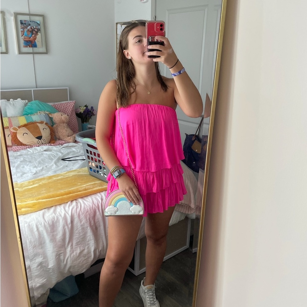 Vibrant Pink Strapless Ruffle romper